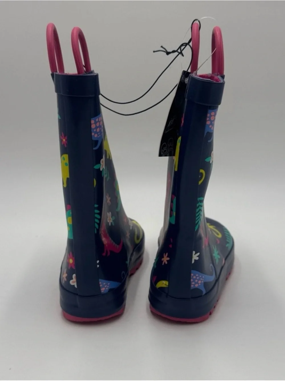 Kids Navy Dinosaur Rain Boots - Pink Trim Size 12
